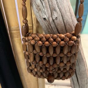 Wooden beaded small purse/ brown